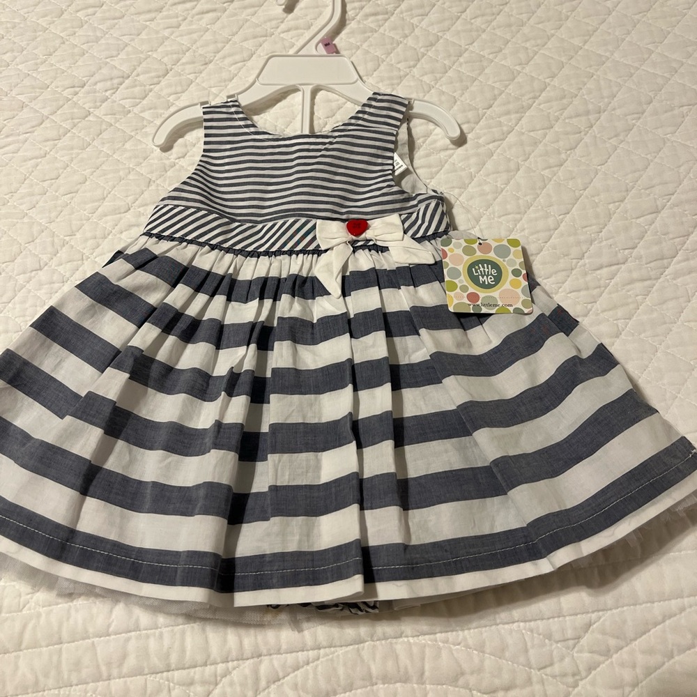 NEW Little Me Girls Navy Stripe Dress and Bloomers
